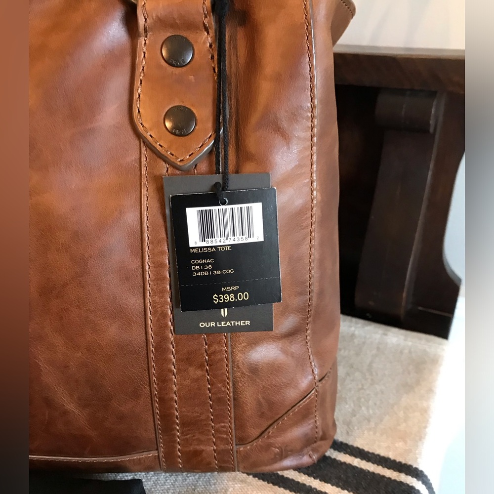 NWT Frye Melissa Leather Cognac Brown Tote Shoulder Bag Retail $398 - Picture 3 of 12